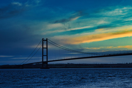 Akashi Kaikyo Bridge at sunset, Kobe, Japan.の写真素材