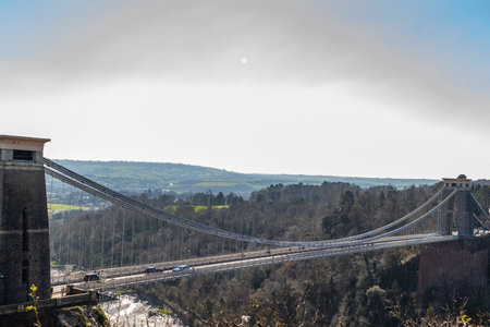 Clifton Suspension Bridge spanning the Avon Gorge and River Avon designed by Brunel and completed in 1864 in Bristol, UKの写真素材