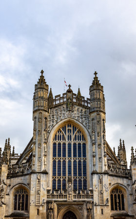 Gothic architecture of Bath Abbey, Bath, England, UKの写真素材