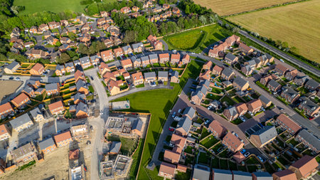 Aerial view of a small town in the countryside of France.の写真素材