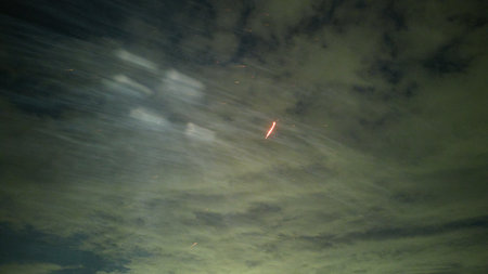 Aerial view of a meteorite in the sky during a thunderstormの写真素材