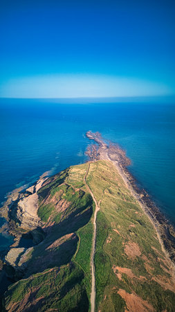 Aerial view of the cliffs on the Atlantic Ocean in Portugal.の写真素材