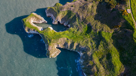 Aerial view of the cliffs on the Jurassic Coast in Dorsetの写真素材