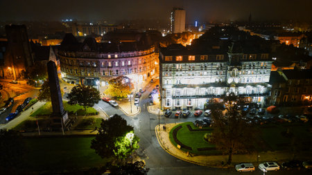Panoramic view of Old Town Square at night.の写真素材