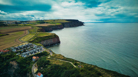 Aerial view of Cliffs of Moher, Wales, UKの写真素材