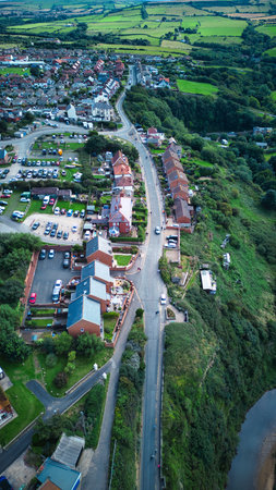 Aerial view of a small town in the middle of the countrysideの写真素材