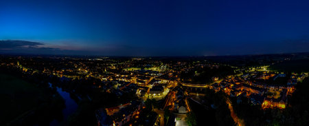 Panoramic view of the city of Bern at night, Switzerland