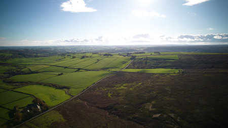 Aerial view of countryside landscape in the Yorkshire Dales National Parkの写真素材