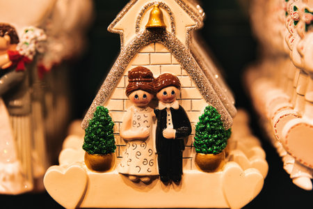 Christmas decoration in the form of a gingerbread man and woman.の写真素材