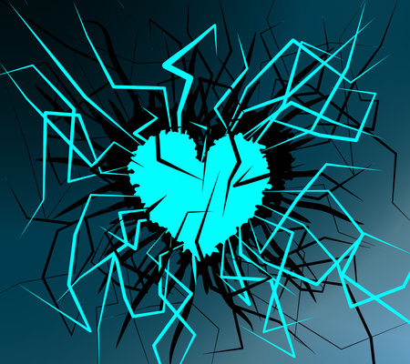 Illustration of blue heart and lightningの写真素材