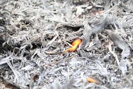 ashes of a newly burnt incineratorの写真素材