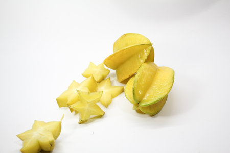 eating ripe starfruit is good for health. selective focus.の写真素材