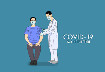 illustration of vaccine injection to the general public to prevent coronavirusの写真素材