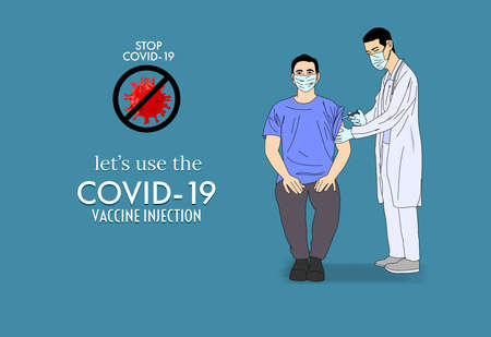 illustration let's use the vaccine and stop covid-19の写真素材