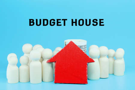 peg doll, red house and the word budget houseの写真素材