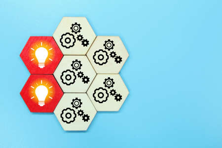 hexagon with setting and idea icons. business concept