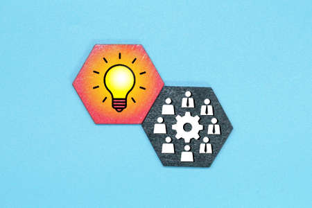 hexagon with idea icons and employee management. concept idea. Business teamwork