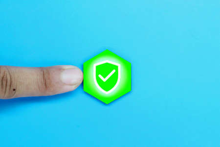 green hexagon with protection icon. the concept of protectionの写真素材