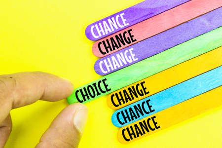 colored ice cream sticks with choice, change and chanceの写真素材