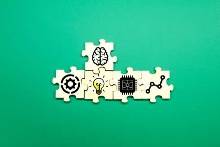 hexagon with brain functions ie managing, ideas, recording and analysis