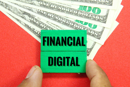 banknotes and colored boards with the word digital financial