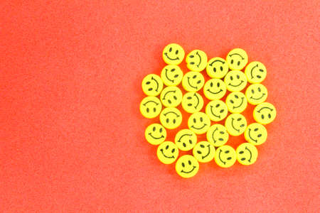 a group of yellow emojis with smiling facial expressionsの写真素材