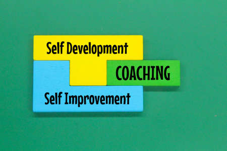 a set of puzzles with the word self-development, self -improvement and guidanceの写真素材