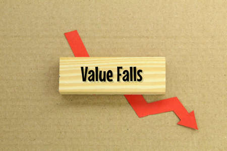arrows plunge falls and wooden boards with the word value fallsの写真素材
