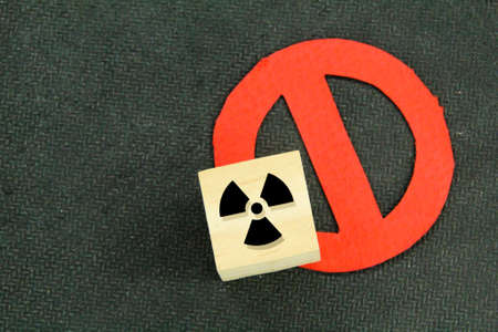 prohibition signs and wooden cubes with danger icons. danger signの写真素材