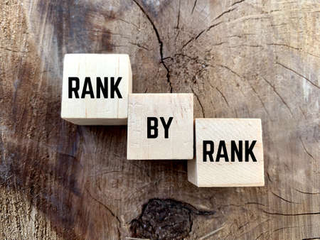 wooden cubes with the word rank by rank. the concept of challengeの写真素材