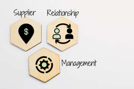 hexagon with icons and the word supplier relationship management