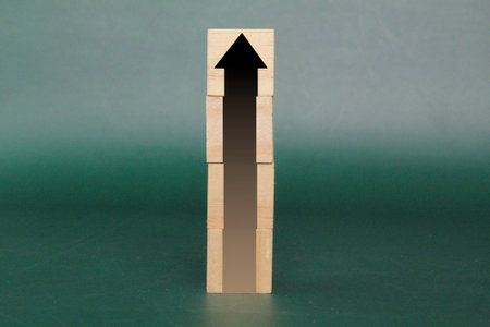 wooden cubes arranged vertically with arrows pointing up. Goal setting concept. the concept of price...