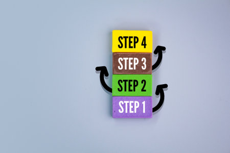 Step numbers 1, 2, 3 and 4 graphical representation of the process. Business Concept for a new...