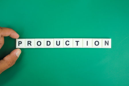 letters of the alphabet with the word production. manufacturing concept.