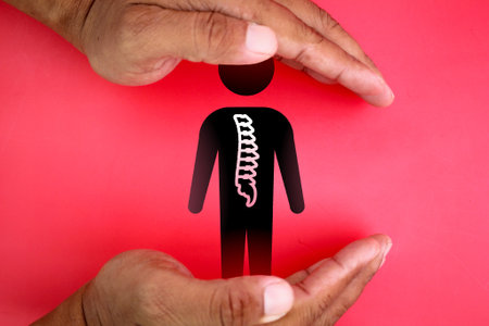 hand making protection shape and spine icon. the concept of spine protection. The concept of spine...