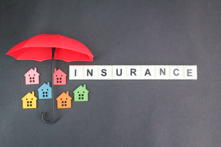 the house is protected by the word insurance. the concept of housing insurance. home insurance conceptの写真素材
