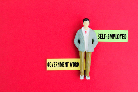miniature people with a choice of words self-employed or government employed. the concept of job selectionの写真素材