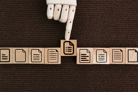 wooden square stack with file stack icon. the concept of file arrangement. efficiency on document arrangement in the organization data using availability.の写真素材