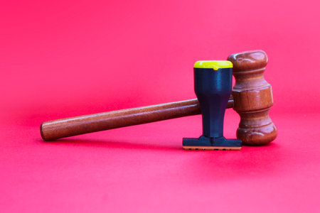 judge's hammer and stamp. the concept of agreement or contract. testament and contract. Notary public. concept approvedの写真素材