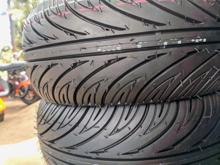 tires or new car tires. winter tire, friction for snow and ice. asymmetrical tread pattern.