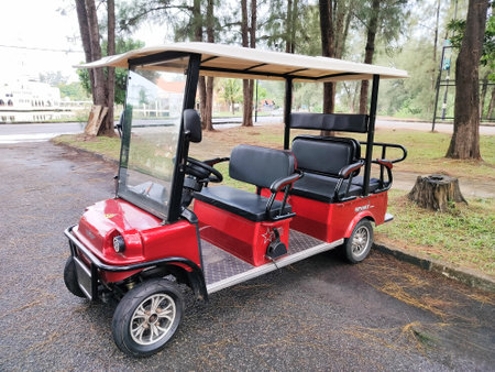 Malaysia, Kuala Terengganu 17 June 2023 : a four-wheel electric minibus that uses a 60v batteryのeditorial素材