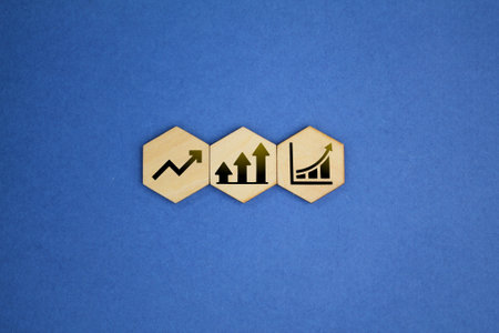 hexagon with growth graph icon. business concept up. growing graph, arrow of positive growth...