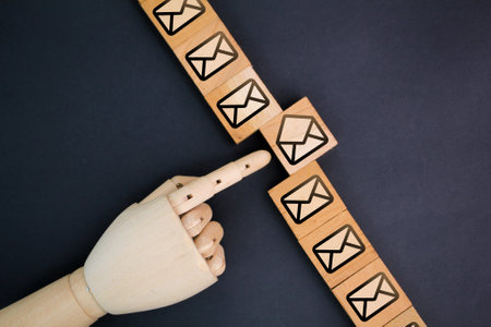 wooden with read and unread email icons. depicts alert for unread un-opened message. Envelope conceptの写真素材