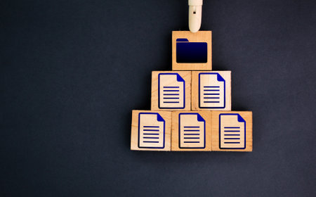 file icons are arranged into folders. Concept document management system or DMS.の写真素材