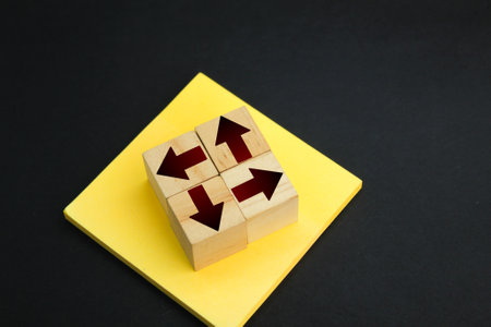 wooden cubes with different directions. different concepts. different concepts of thought. Alternative business development conceptの写真素材
