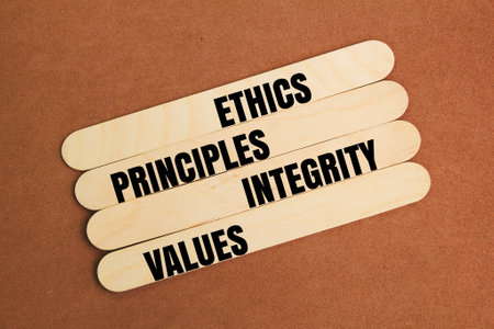 ice cream stick with the words ethics, principles, integrity, values. code of ethics concept.の写真素材