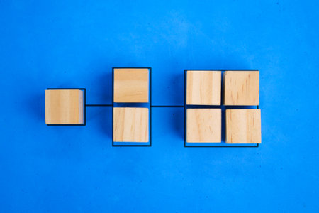 a wooden cube with a stacked structure. Automation of business processes and workflows using a...