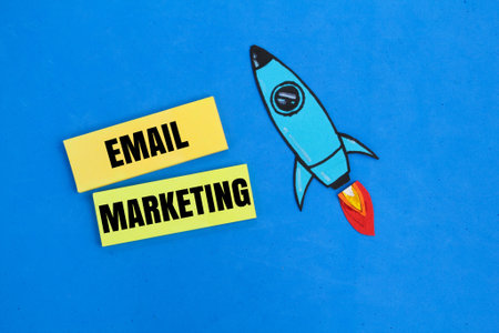 rocket and word email marketing. email marketing concept. business marketing concept.