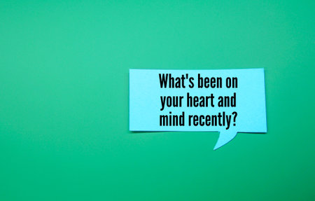 conversation box paper with question words What's been on your heart and mind recently?の写真素材