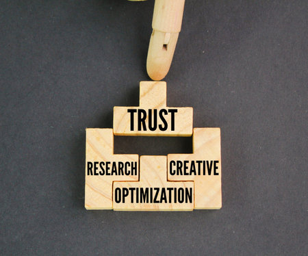 wooden puzzle with the words What is the 4 stage SEO process ie research, creative, optimization,...